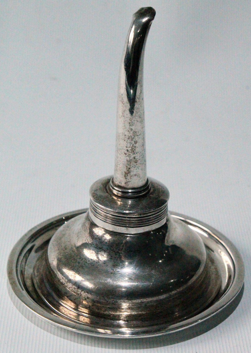 Irish silver wine funnel with reeded edges and the stand, by Richard Sawyer, Dublin 1814.  (2)