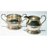 Silver cream jug and sugar bowl of almost globular shape, Birmingham 1941, 8½oz.