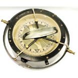 C.B. Patent Dead Beat binnacle compass in black painted metal case with clip-on magnifier, 28cm