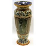 Doulton Lambeth stoneware vase with opposing panels of a classical female figure and a cherub on