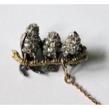 Attractive Victorian brooch modelled as a bird with two chicks, pavé-set with rose diamonds and ruby