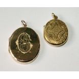 9ct gold oval locket, monogrammed, and a smaller engraved oval locket.  (2)