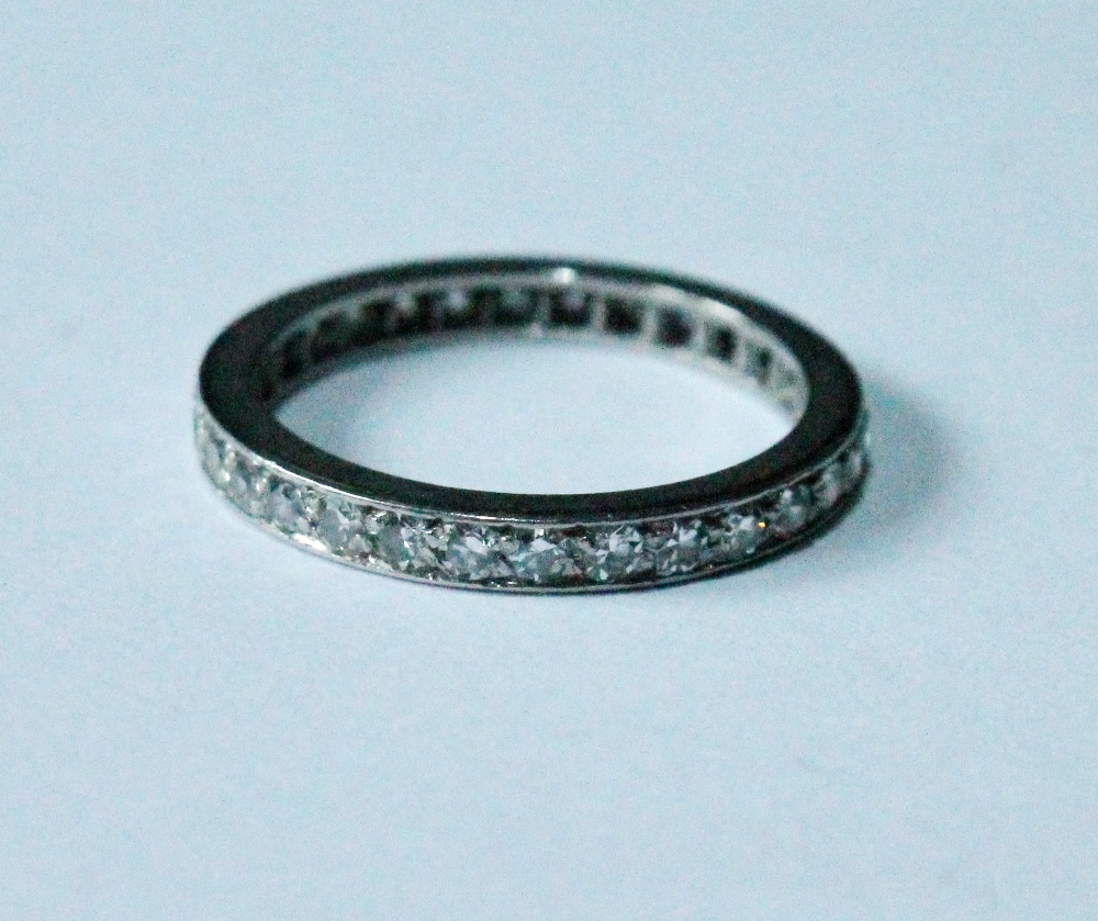 Eternity ring with eight-cut diamonds in white gold.