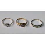 Diamond and sapphire boat-shaped ring, 18ct gold, 1912, and two others.  (3) Condition Report All