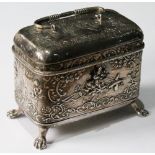 Dutch silver bijouterie casket of rounded rectangular shape, embossed all over, Import Marks,