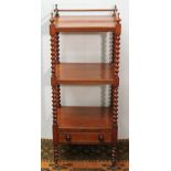 Victorian mahogany barley twist three-tier whatnot with base drawer and turned gallery, 110cm high.