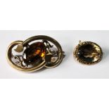 Gold tubular brooch with cairngorm and another, '9ct'.   (2) Condition Report Both in good condition