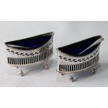 Pair of silver salts of pierced boat shape, 1898, 4oz.