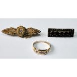 15ct gold ring with rubies and diamonds, c. 1900, a 9ct gold bar brooch, similarly-set, 1894, and