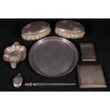 Collection of silver, incorporating a pair of hair brushes, oval vesta, aide memoir, cigarette case,