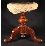 Victorian mahogany tripod piano stool with circular revolving seat