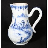 19th century Chinese blue and white jug with scroll handle and ribbed body decorated with a