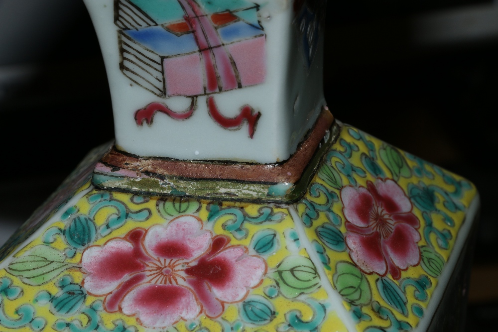 Chinese 19th century Canton famille rose vase of tapering square section, the body decorated with - Image 6 of 11