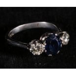 18ct white gold sapphire and diamond ring three stone ring marked "18ct" CONDITION REPORT: