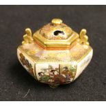 Hasegawa
Miniature Japanese Satsuma koro of tapering hexagonal section, with pierced domed cover,