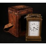 French brass repeating carriage clock retailed by Marshall & Sons, Paris maker E M & Co with Roman