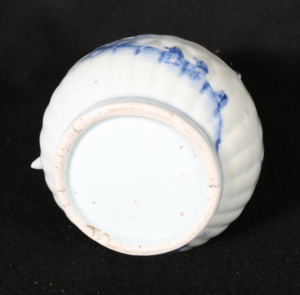 19th century Chinese blue and white jug with scroll handle and ribbed body decorated with a - Image 3 of 3
