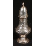 Victorian silver baluster sifter with embossed floral c-scroll decoration, Chester, 1896,