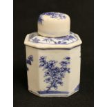 18th century Chinese blue and white tea bottle of octagonal section, the body decorated with