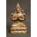 Finely cast late 19th century bronze  Aveloketishvera seated on a double lotus throne,