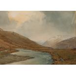 TOM SCOTT (1864-1927)
View of the hills with a river, "The Rights of C*****"
Watercolour,