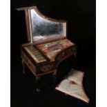 French Empire parcel gilt amboyna pianoforte necessaire with mirror to hinged cover and fitted