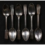 Set of six George III Scottish fiddle pattern silver teaspoons, maker A E Edinburgh 1810,