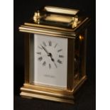 Late 20th century Garrard & Co brass carriage clock, the movement chiming on a bell, 18cm