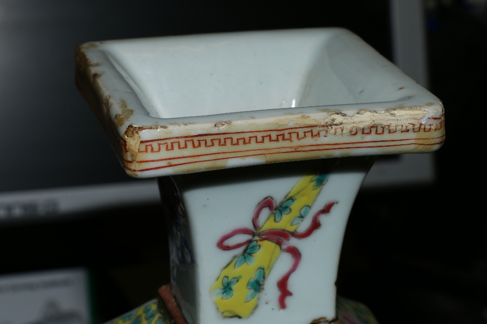 Chinese 19th century Canton famille rose vase of tapering square section, the body decorated with - Image 4 of 11