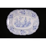 Victorian blue and white "Fountains Scenery" pattern ashet,