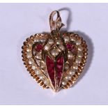 18ct gold ruby and pearl heart shaped pendant