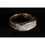 Late 20th century Italian 18ct bi coloured gold diamond ring set three rows of calibre set diamonds,