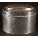 Silver oval tea caddy with reeded edge, Birmingham 1913,