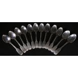 Set of twelve Scottish silver fiddle pattern dessert spoons,