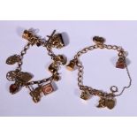 Two 9ct gold charm bracelets together with a spare 9ct carat gold capstan charm,