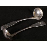 Inverness pair of silver toddy ladles, fiddle patterm intialled by A MCLeod, Inverness c1830