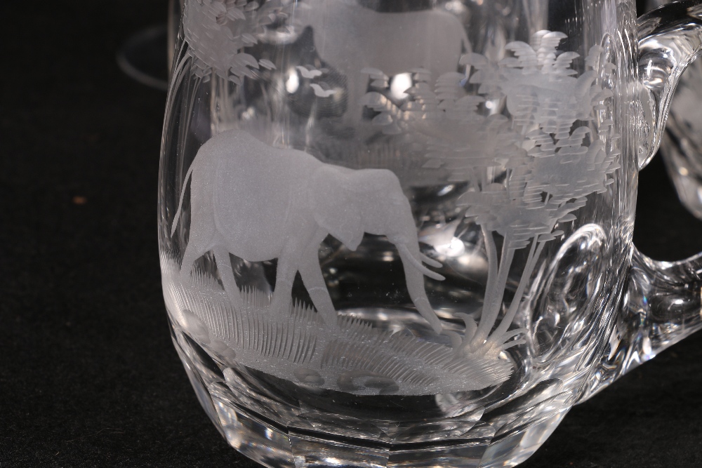 20th century seventeen piece suite of drinking glasses engraved with African animals comprising six - Image 2 of 2