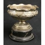 Dass and Dutt Indian silver bowl with piecrust rim raised on socle base,