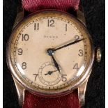 9ct gold 1940's Rolex gents watch, the Arabic dial with second hand on woven strap. No 11611N, the