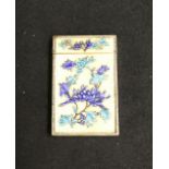 Chinese silver card case, the body with inset ivory panels decorated with turquoise and blue