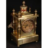 19th century French brass mounted clock with gilt Arabic dial,