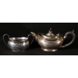 Silver boat shaped batchelors teapot and sucrier with reeded borders,