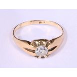 Gents solitaire diamond ring in a claw setting, hallmarks rubbed, the diamond 4mm dia.