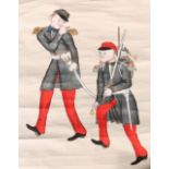 A 19th century Chinese small scroll painting depicting foreign soldiers, another depicting a Moor,