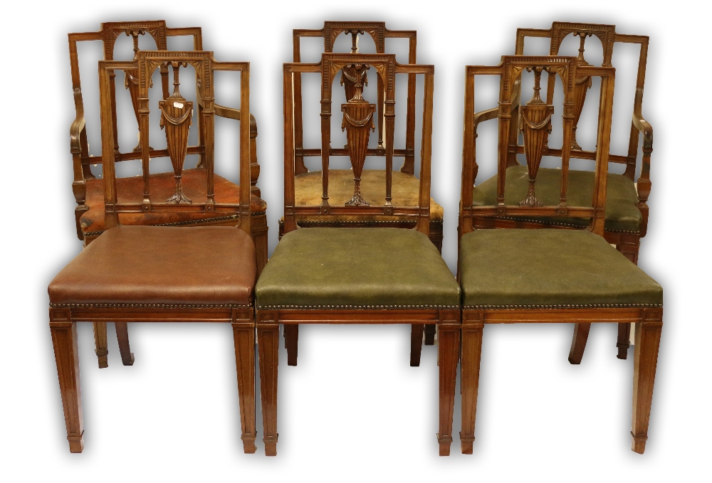 Set of six late Victorian mahogany Sheraton revival dining chairs,