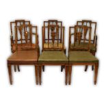 Set of six late Victorian mahogany Sheraton revival dining chairs,