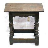 Late 17th / 18th century oak joint stool the rectangular moulded edge top raised on turned tapered