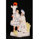 Victorian Staffordshire spill vase group titled "Burn and his Mary",