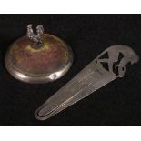 Victorian novelty silver page turner with monkey finial and inscribed "What a long tail" retailed by