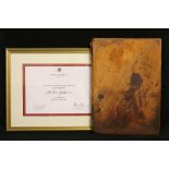 Mr Ivor Guild CBE, tan leather desk blotter and certificate
Provenance The Late Ivor Guild,